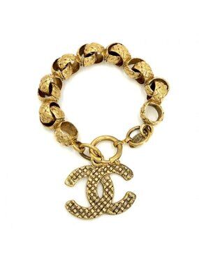 Chanel Bracelet CC Logo Chain Gold Vintage Thick 2 9